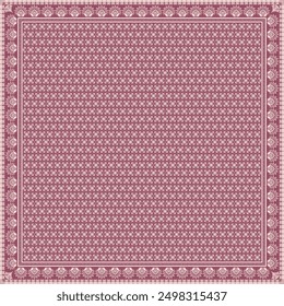 Patrón abstracto de la flor de la bufanda del hijab. Ornamento geométrico étnico con el patrón del hijab de la frontera del motivo del marco. Diseño para la tela, impresión, bufandas, mantón, pañuelo, pañuelo, ropa, pareo, almohadas, mantel, decoración.