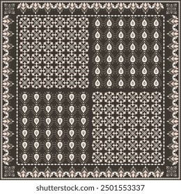 Hijab scarf flower abstract pattern.Ethnic geometric ornament with frame motif border hijab pattern.Design for fabric,print,scarves,shawl,kerchief,bandana,clothing,pareo,pillows,tablecloth,decoration.