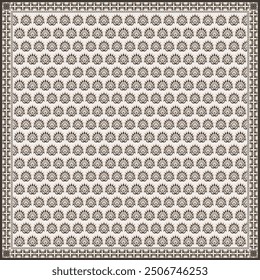 Patrón abstracto de la flor de la bufanda del hijab. Ornamento geométrico étnico con el patrón del hijab de la frontera del motivo del marco. Diseño para la tela, impresión, bufandas, mantón, pañuelo, pañuelo, ropa, pareo, almohadas, mantel, decoración.