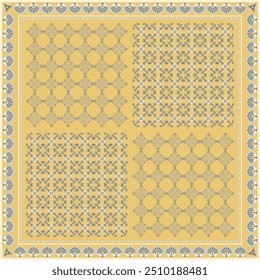 Hijab scarf flower abstract pattern.Ethnic geometric ornament with frame motif border hijab pattern.Design for fabric,print,scarves,shawl,kerchief,bandana,clothing,pareo,pillows,tablecloth,decoration.