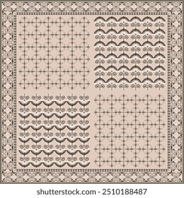 Padrão abstrato flor do lenço do hijab.Ornamento geométrico étnico com borda do motivo do quadro hijab pattern.Design para tecido,print,scarves,shawl,kerchief,bandana,wear,pareo,travesseiros,toalha de mesa,decoração.