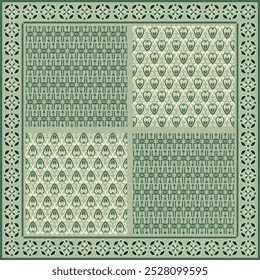 Patrón abstracto de la flor de la bufanda del hijab. Ornamento geométrico étnico con el patrón del hijab de la frontera del motivo del marco. Diseño para la tela, impresión, bufandas, mantón, pañuelo, pañuelo, ropa, pareo, almohadas, mantel, decoración.