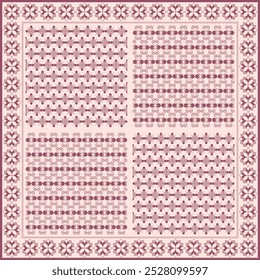 Hijab scarf flower abstract pattern.Ethnic geometric ornament with frame motif border hijab pattern.Design for fabric,print,scarves,shawl,kerchief,bandana,clothing,pareo,pillows,tablecloth,decoration.