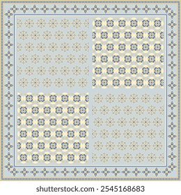 Hijab scarf flower abstract pattern.Ethnic geometric ornament with frame motif border hijab pattern.Design for fabric,print,scarves,shawl,kerchief,bandana,clothing,pareo,pillows,tablecloth,decoration.