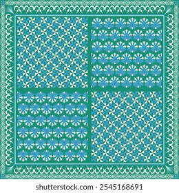 Hijab scarf flower abstract pattern.Ethnic geometric ornament with frame motif border hijab pattern.Design for fabric,print,scarves,shawl,kerchief,bandana,clothing,pareo,pillows,tablecloth,decoration.