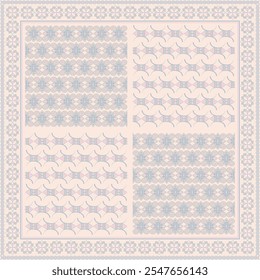 Padrão abstrato flor do lenço do hijab.Ornamento geométrico étnico com borda do motivo do quadro hijab pattern.Design para tecido,print,scarves,shawl,kerchief,bandana,wear,pareo,travesseiros,toalha de mesa,decoração.