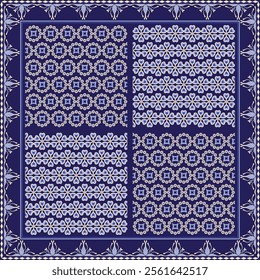 Hijab scarf flower abstract pattern.Ethnic geometric ornament with frame motif border hijab pattern.Design for fabric,print,scarves,shawl,kerchief,bandana,clothing,pareo,pillows,tablecloth,decoration.