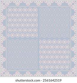 Hijab scarf flower abstract pattern.Ethnic geometric ornament with frame motif border hijab pattern.Design for fabric,print,scarves,shawl,kerchief,bandana,clothing,pareo,pillows,tablecloth,decoration.