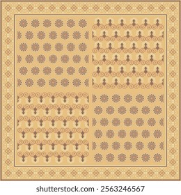 Hijab scarf flower abstract pattern.Ethnic geometric ornament with frame motif border hijab pattern.Design for fabric,print,scarves,shawl,kerchief,bandana,clothing,pareo,pillows,tablecloth,decoration.