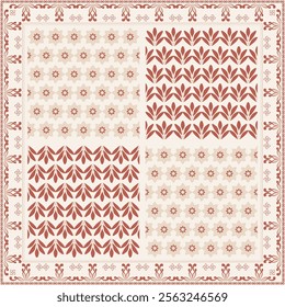 Hijab scarf flower abstract pattern.Ethnic geometric ornament with frame motif border hijab pattern.Design for fabric,print,scarves,shawl,kerchief,bandana,clothing,pareo,pillows,tablecloth,decoration.