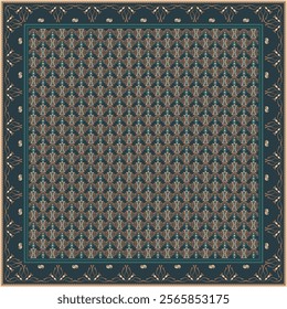 Hijab scarf flower abstract pattern.Ethnic geometric ornament with frame motif border hijab pattern.Design for fabric,print,scarves,shawl,kerchief,bandana,clothing,pareo,pillows,tablecloth,decoration.