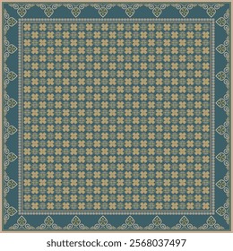 Hijab scarf flower abstract pattern.Ethnic geometric ornament with frame motif border hijab pattern.Design for fabric,print,scarves,shawl,kerchief,bandana,clothing,pareo,pillows,tablecloth,decoration.