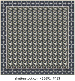 Hijab scarf flower abstract pattern.Ethnic geometric ornament with frame motif border hijab pattern.Design for fabric,print,scarves,shawl,kerchief,bandana,clothing,pareo,pillows,tablecloth,decoration.