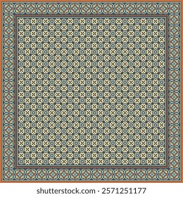 Hijab scarf flower abstract pattern.Ethnic geometric ornament with frame motif border hijab pattern.Design for fabric,print,scarves,shawl,kerchief,bandana,clothing,pareo,pillows,tablecloth,decoration.