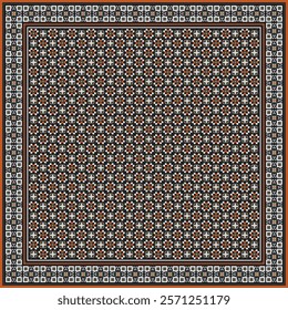 Hijab scarf flower abstract pattern.Ethnic geometric ornament with frame motif border hijab pattern.Design for fabric,print,scarves,shawl,kerchief,bandana,clothing,pareo,pillows,tablecloth,decoration.