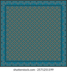 Hijab scarf flower abstract pattern.Ethnic geometric ornament with frame motif border hijab pattern.Design for fabric,print,scarves,shawl,kerchief,bandana,clothing,pareo,pillows,tablecloth,decoration.