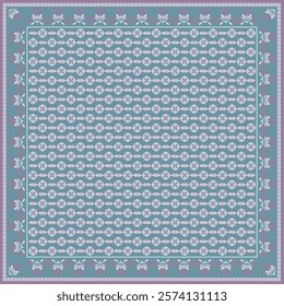 Hijab scarf flower abstract pattern.Ethnic geometric ornament with frame motif border hijab pattern.Design for fabric,print,scarves,shawl,kerchief,bandana,clothing,pareo,pillows,tablecloth,decoration.