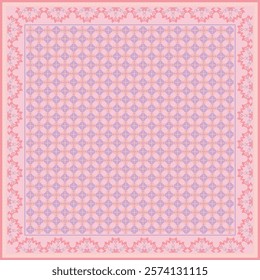 Hijab scarf flower abstract pattern.Ethnic geometric ornament with frame motif border hijab pattern.Design for fabric,print,scarves,shawl,kerchief,bandana,clothing,pareo,pillows,tablecloth,decoration.