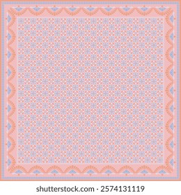 Hijab scarf flower abstract pattern.Ethnic geometric ornament with frame motif border hijab pattern.Design for fabric,print,scarves,shawl,kerchief,bandana,clothing,pareo,pillows,tablecloth,decoration.