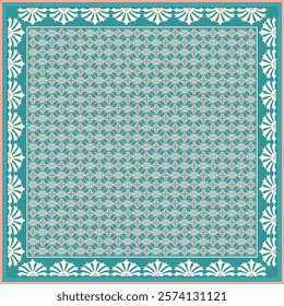 Hijab scarf flower abstract pattern.Ethnic geometric ornament with frame motif border hijab pattern.Design for fabric,print,scarves,shawl,kerchief,bandana,clothing,pareo,pillows,tablecloth,decoration.