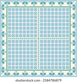 Hijab scarf flower abstract pattern.Ethnic geometric ornament with frame motif border hijab pattern.Design for fabric,print,scarves,shawl,kerchief,bandana,clothing,pareo,pillows,tablecloth,decoration.
