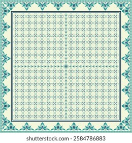 Hijab scarf flower abstract pattern.Ethnic geometric ornament with frame motif border hijab pattern.Design for fabric,print,scarves,shawl,kerchief,bandana,clothing,pareo,pillows,tablecloth,decoration.