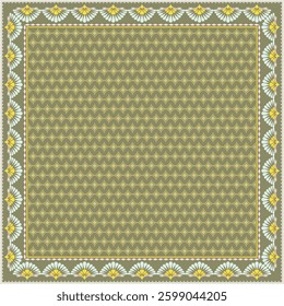 Hijab scarf flower abstract pattern.Ethnic geometric ornament with frame motif border hijab pattern.Design for fabric,print,scarves,shawl,kerchief,bandana,clothing,pareo,pillows,tablecloth,decoration.