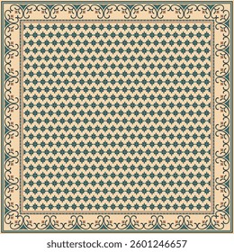 Hijab scarf flower abstract pattern.Ethnic geometric ornament with frame motif border hijab pattern.Design for fabric,print,scarves,shawl,kerchief,bandana,clothing,pareo,pillows,tablecloth,decoration.