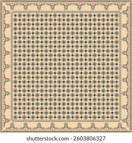 Hijab scarf flower abstract pattern.Ethnic geometric ornament with frame motif border hijab pattern.Design for fabric,print,scarves,shawl,kerchief,bandana,clothing,pareo,pillows,tablecloth,decoration.
