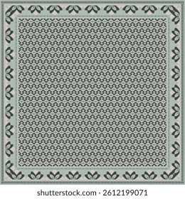Hijab scarf flower abstract pattern.Ethnic geometric ornament with frame motif border hijab pattern.Design for fabric,print,scarves,shawl,kerchief,bandana,clothing,pareo,pillows,tablecloth,decoration.