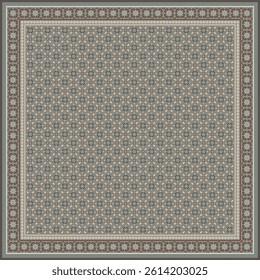 Hijab scarf flower abstract pattern.Ethnic geometric ornament with frame motif border hijab pattern.Design for fabric,print,scarves,shawl,kerchief,bandana,clothing,pareo,pillows,tablecloth,decoration.