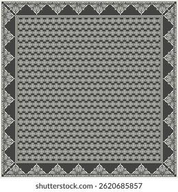 Hijab scarf flower abstract pattern.Ethnic geometric ornament with frame motif border hijab pattern.Design for fabric,print,scarves,shawl,kerchief,bandana,clothing,pareo,pillows,tablecloth,decoration.