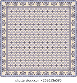 Hijab scarf flower abstract pattern.Ethnic geometric ornament with frame motif border hijab pattern.Design for fabric,print,scarves,shawl,kerchief,bandana,clothing,pareo,pillows,tablecloth,decoration.