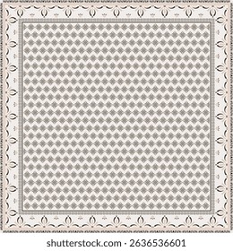 Hijab scarf flower abstract pattern.Ethnic geometric ornament with frame motif border hijab pattern.Design for fabric,print,scarves,shawl,kerchief,bandana,clothing,pareo,pillows,tablecloth,decoration.