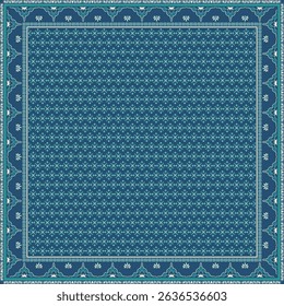 Hijab scarf flower abstract pattern.Ethnic geometric ornament with frame motif border hijab pattern.Design for fabric,print,scarves,shawl,kerchief,bandana,clothing,pareo,pillows,tablecloth,decoration.