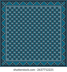 Hijab scarf flower abstract pattern.Ethnic geometric ornament with frame motif border hijab pattern.Design for fabric,print,scarves,shawl,kerchief,bandana,clothing,pareo,pillows,tablecloth,decoration.