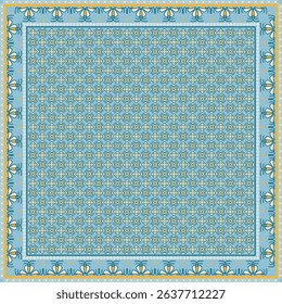 Hijab scarf flower abstract pattern.Ethnic geometric ornament with frame motif border hijab pattern.Design for fabric,print,scarves,shawl,kerchief,bandana,clothing,pareo,pillows,tablecloth,decoration.