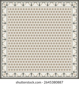 Hijab scarf flower abstract pattern.Ethnic geometric ornament with frame motif border hijab pattern.Design for fabric,print,scarves,shawl,kerchief,bandana,clothing,pareo,pillows,tablecloth,decoration.