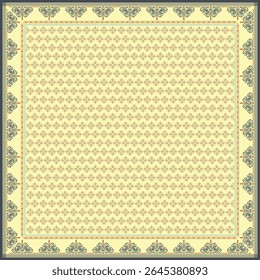 Hijab scarf flower abstract pattern.Ethnic geometric ornament with frame motif border hijab pattern.Design for fabric,print,scarves,shawl,kerchief,bandana,clothing,pareo,pillows,tablecloth,decoration.