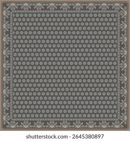 Hijab scarf flower abstract pattern.Ethnic geometric ornament with frame motif border hijab pattern.Design for fabric,print,scarves,shawl,kerchief,bandana,clothing,pareo,pillows,tablecloth,decoration.