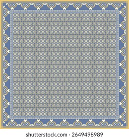 Padrão abstrato flor do lenço do hijab.Ornamento geométrico étnico com borda do motivo do quadro hijab pattern.Design para tecido,print,scarves,shawl,kerchief,bandana,wear,pareo,travesseiros,toalha de mesa,decoração.