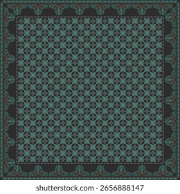 Patrón abstracto de la flor de la bufanda del hijab. Ornamento geométrico étnico con el patrón del hijab de la frontera del motivo del marco. Diseño para la tela, impresión, bufandas, mantón, pañuelo, pañuelo, ropa, pareo, almohadas, mantel, decoración.