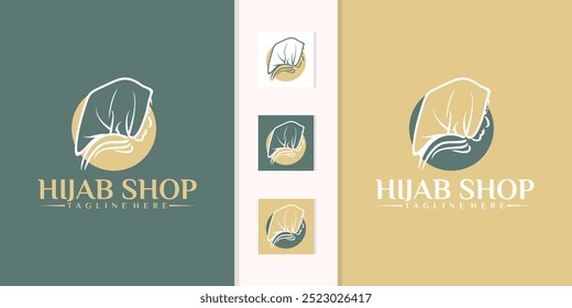 Hijab shop creative logo design template with bag icon