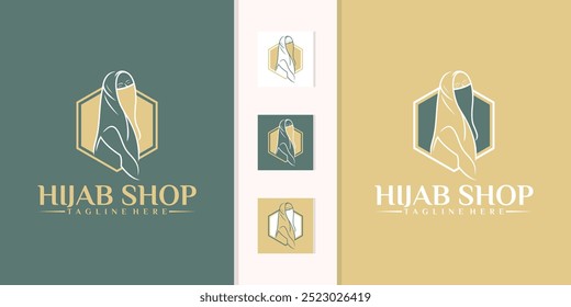 Hijab shop creative logo design template with bag icon