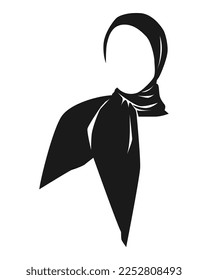 hijab silhouette, black and white headscarf, veil. concept of clothing, muslim, fashion, culture, woman. for print, sticker, web, pattern, etc. vector illustration.
