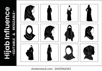 Hijab Silhueta Vetor Pack Vários Estilos De Cobertura De Cabeça Islâmica E Modesta Moda Designs