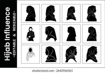 Hijab Silhouette Vector Set Muslim Woman Head Covering Illustration Collection