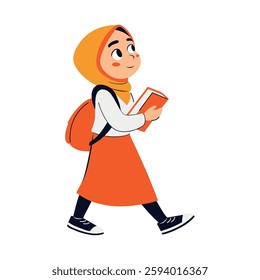 Hijab student walking with books school learning