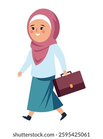 Hijab Student walking with a briefcase