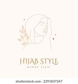 Hijab style logo template. Modern design for headdress boutique or muslim store. Linear vector illustration in trendy minimalist style.